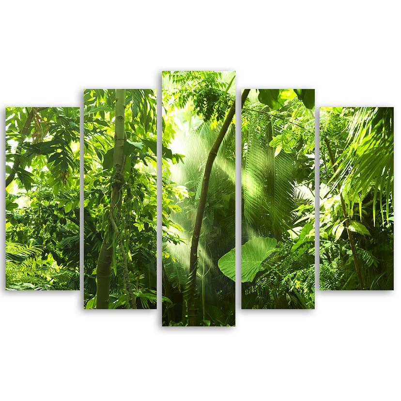 Stampa su tela 5 pezzi Forest Leaves Green