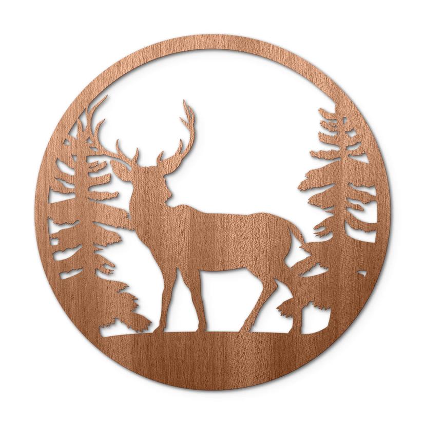Väggdekorationer i trä av mahogny - Hjort i skogen