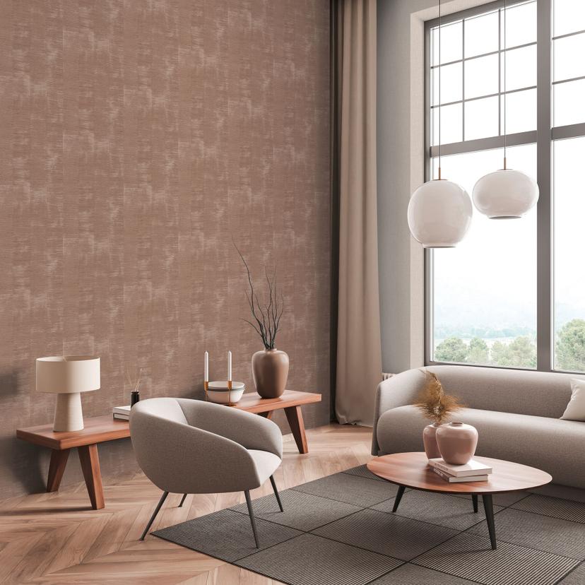 Struktureret tapet med raffia-look brun beige - lodret stribemønster - Ikke-vævet tapet