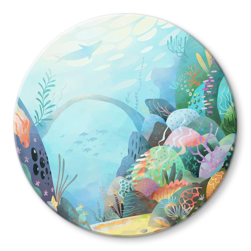 Glasbillede - Koralrev i blå lagune - DigitalArtsi - Round