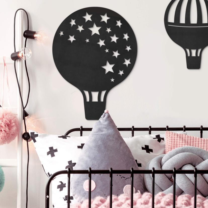 MDF - Decoración en madera - Globo aerostático con estrellas