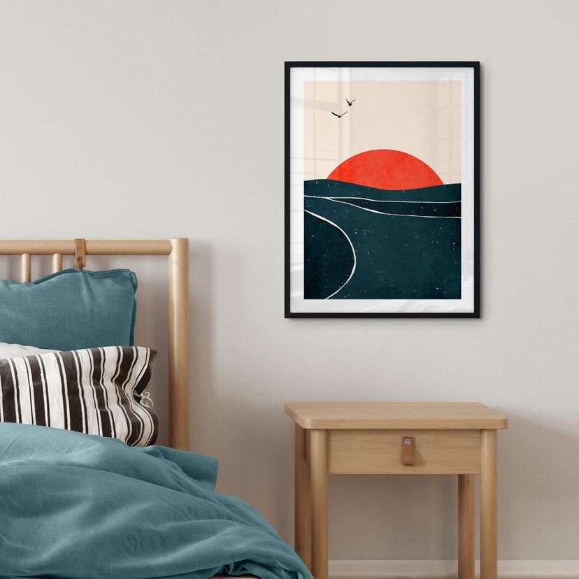 Poster Kubistika - Sunset and Birds