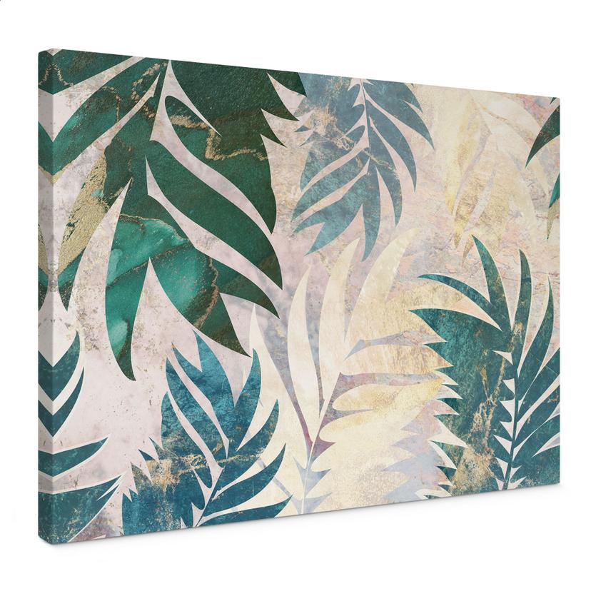 Lienzo Hojas de palmera exóticas en verde dorado - Manovski