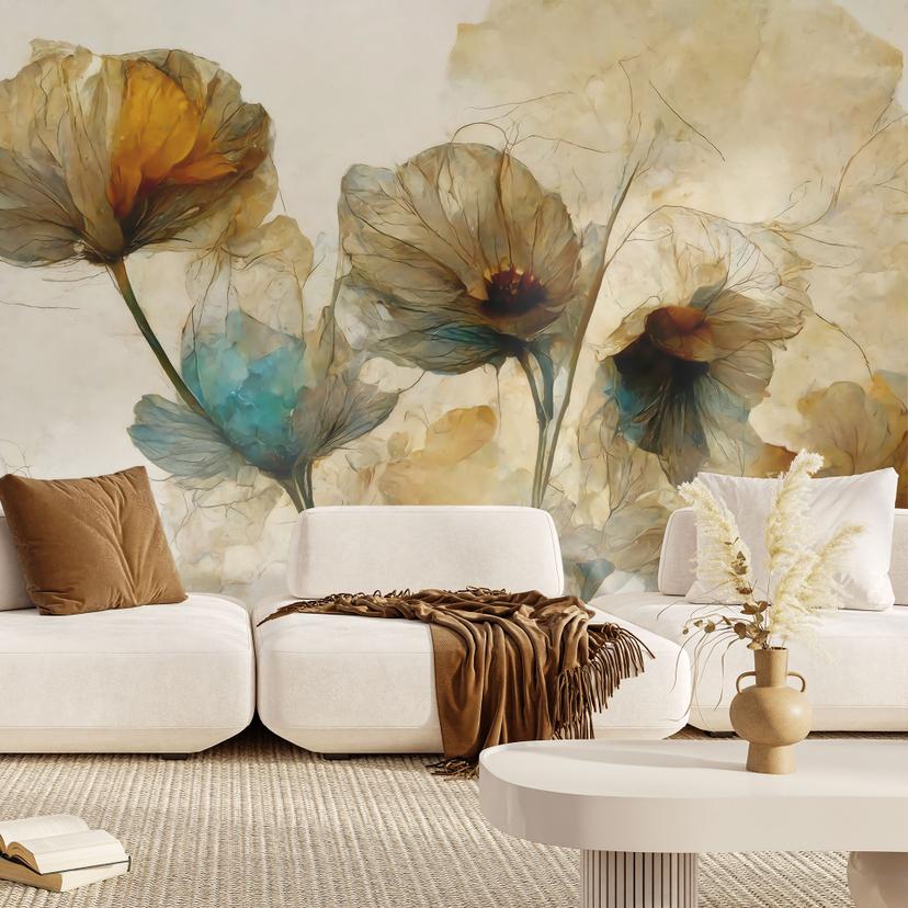Fotomural Flores de amapola secas con aspecto vintage - Treechild