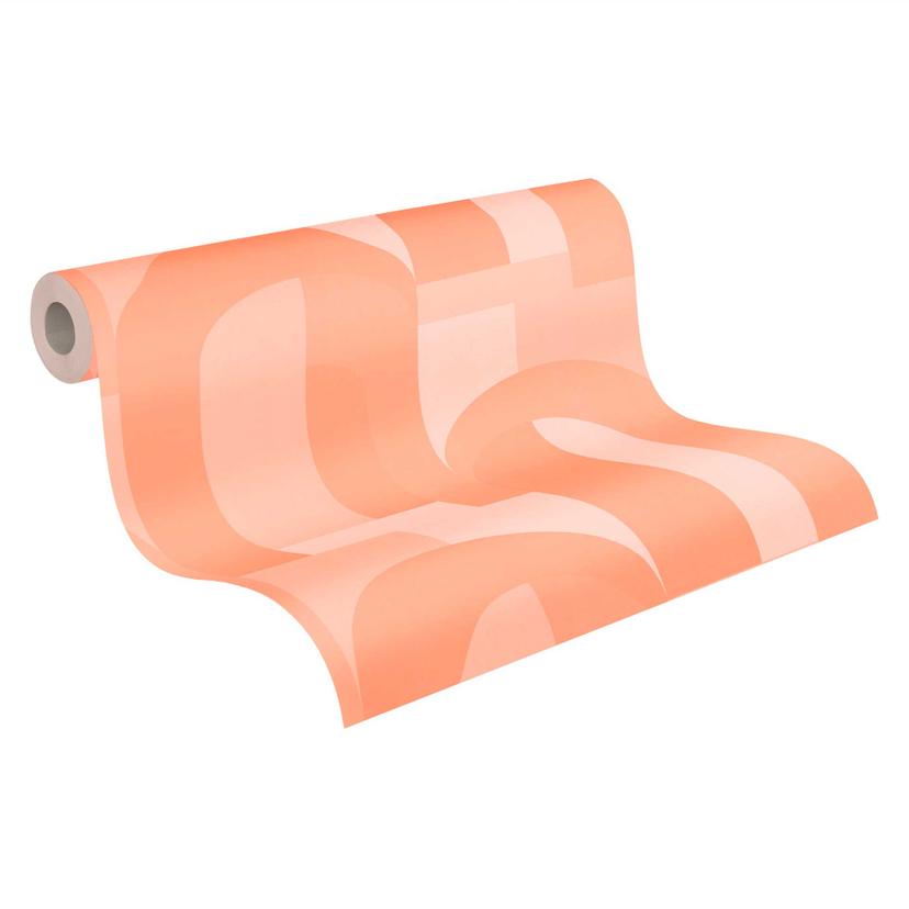 Papel pintado gráfico de estilo art déco beige anaranjado - Papel pintado no tejido con Muestra retr