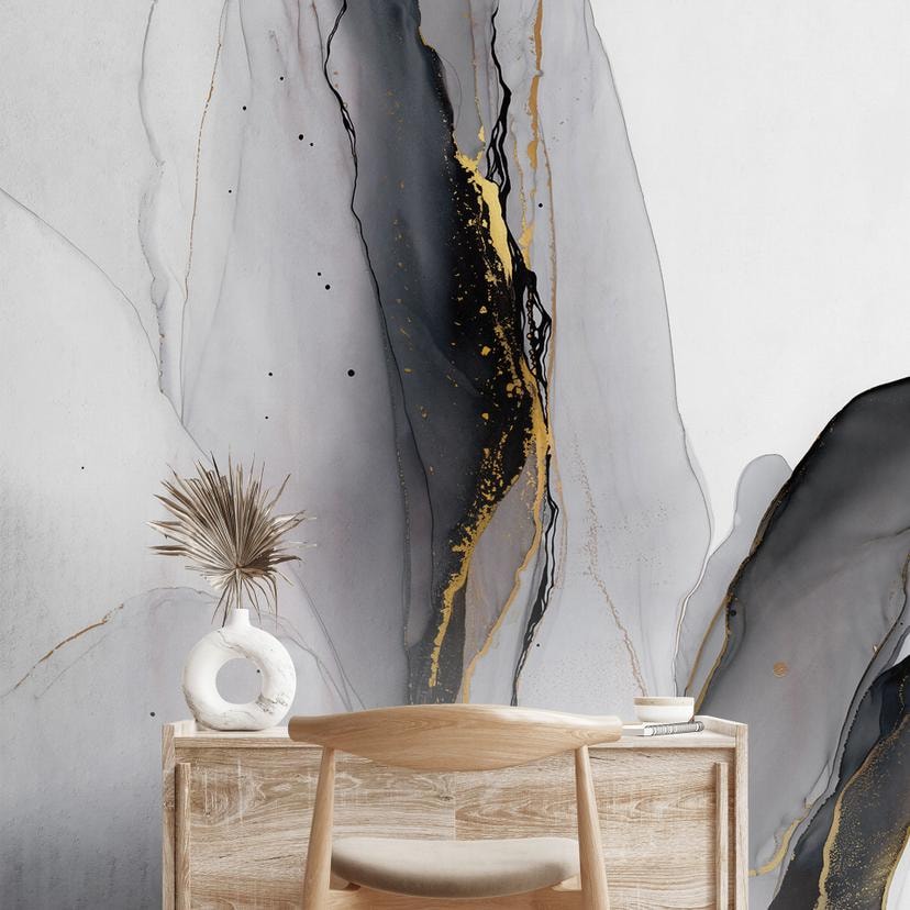Papier peint composition abstraite en or et gris - Shelest
