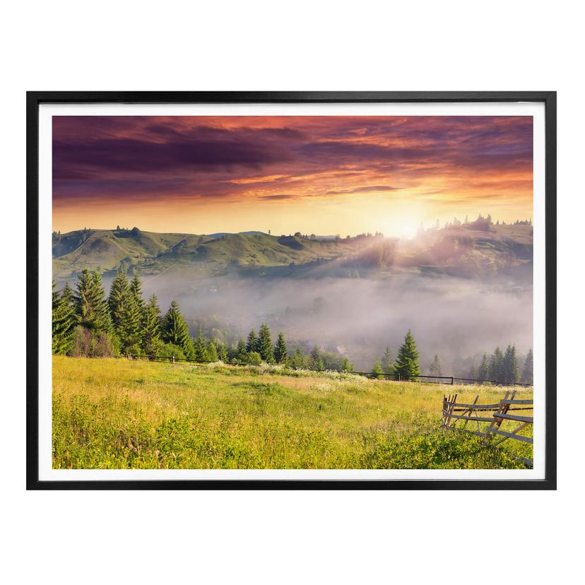 Póster Valle de montaña en la niebla
