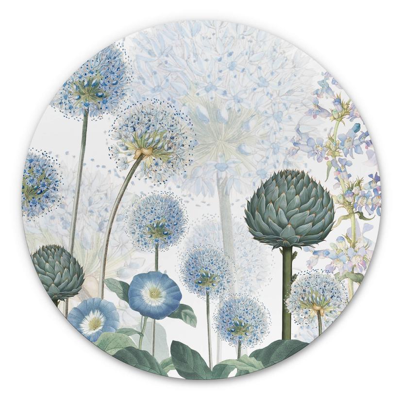 Tableau sur alu-Dibond rond Sir Edward - Pré sauvage bleu