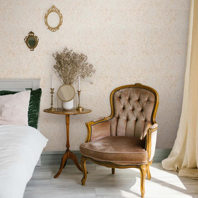 Ikke-vævet tapet Ornamental Ornamental Classic mat i beige