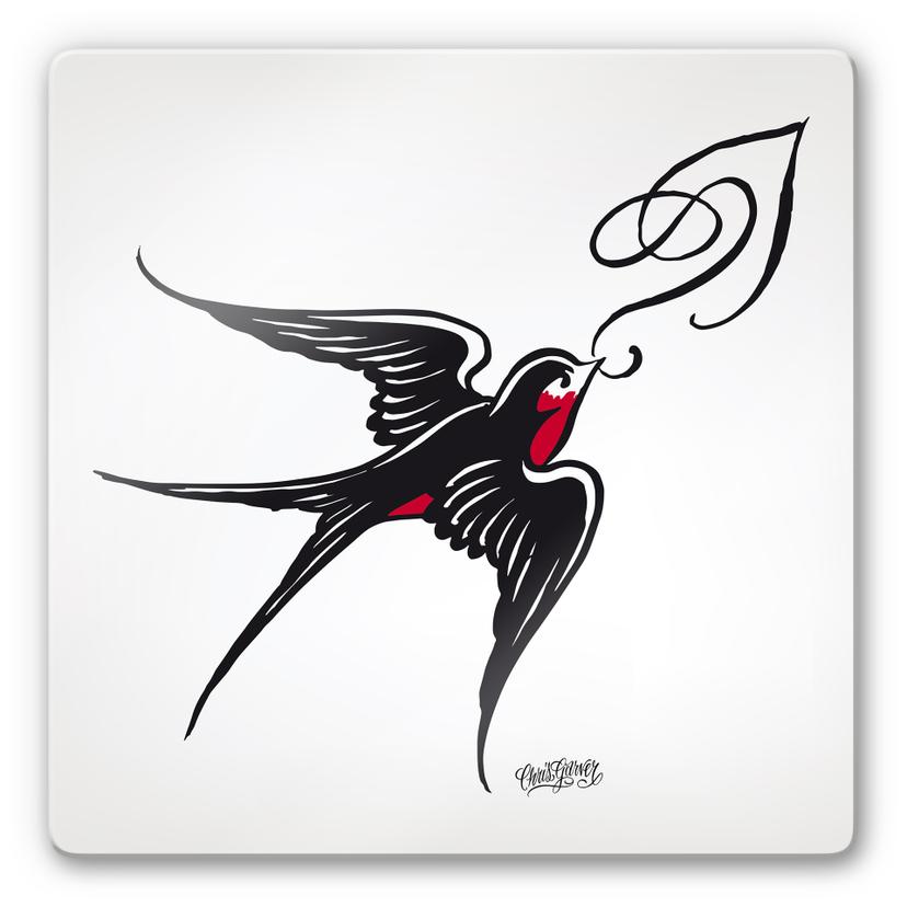 Tableau en verre - Miami Ink - Hirondelle avec ornement