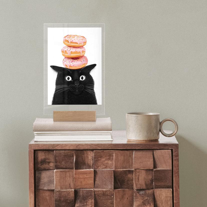 Tischaufsteller Schwarze Katze mit pinken Donuts - Korenkova