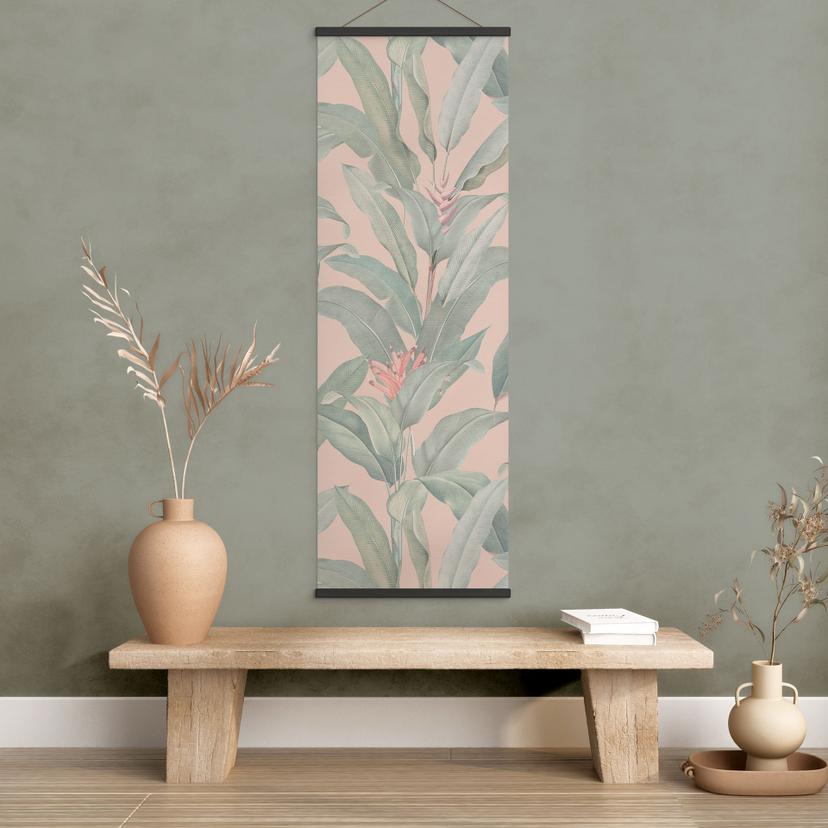 Stampe su tessuto Urban Jungle Tropical Leaves Pink - Bloomery Decor - Panorama