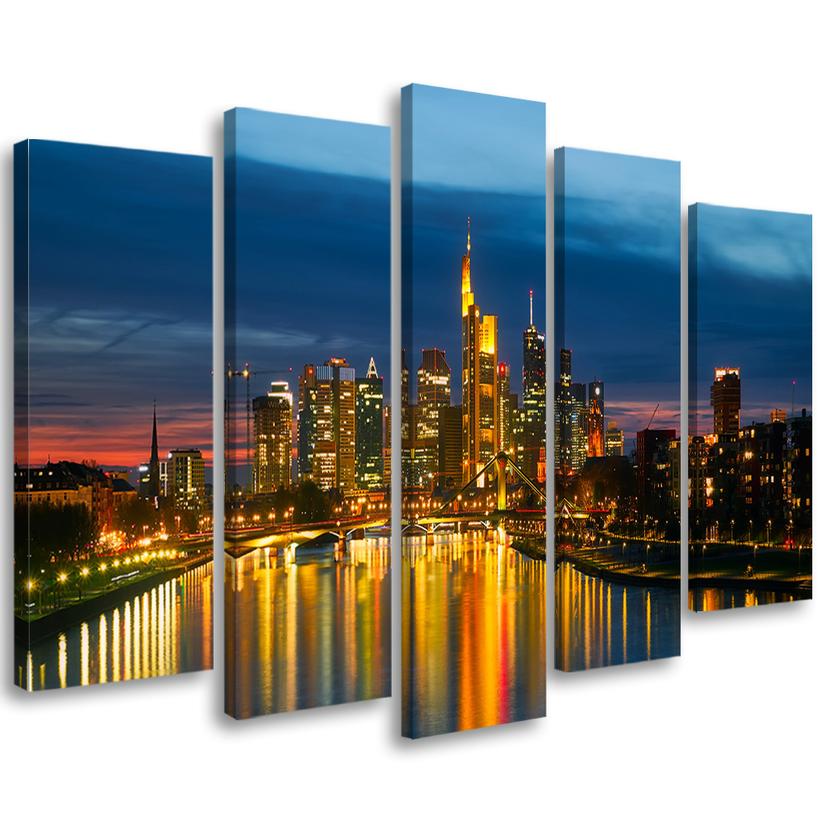 Canvas print 5 styks, bybillede natlampe