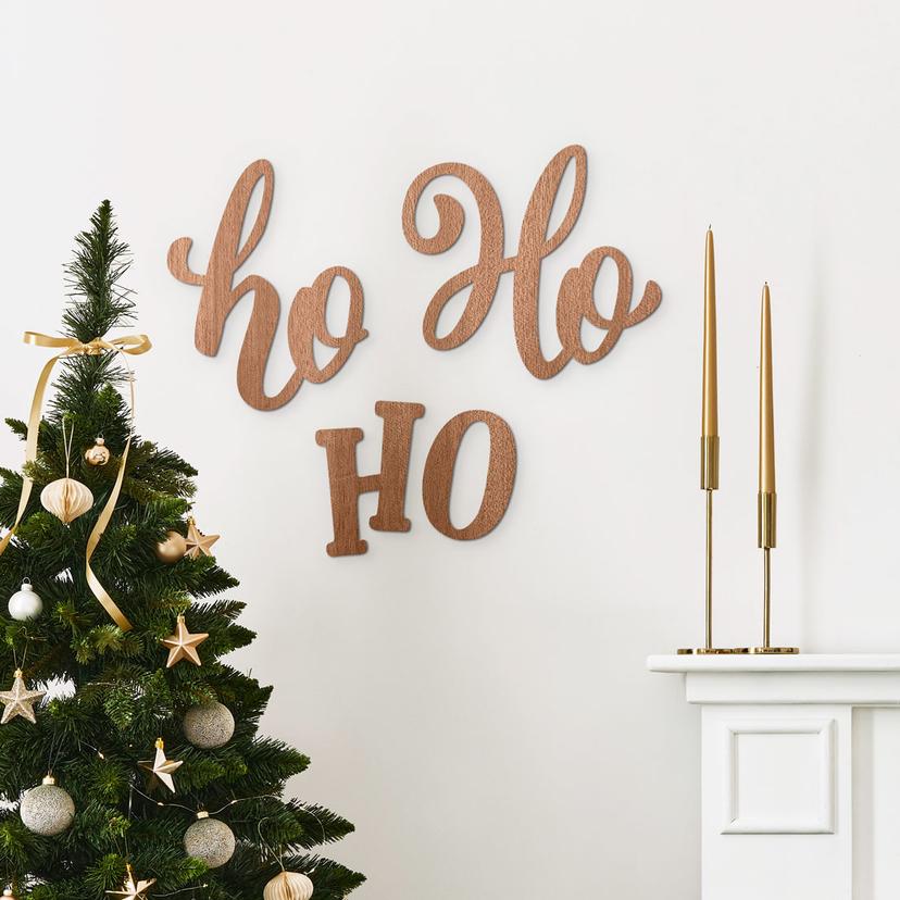 3D Holz Schriftzug Weihnachten - Ho Ho Ho - Mahagoni