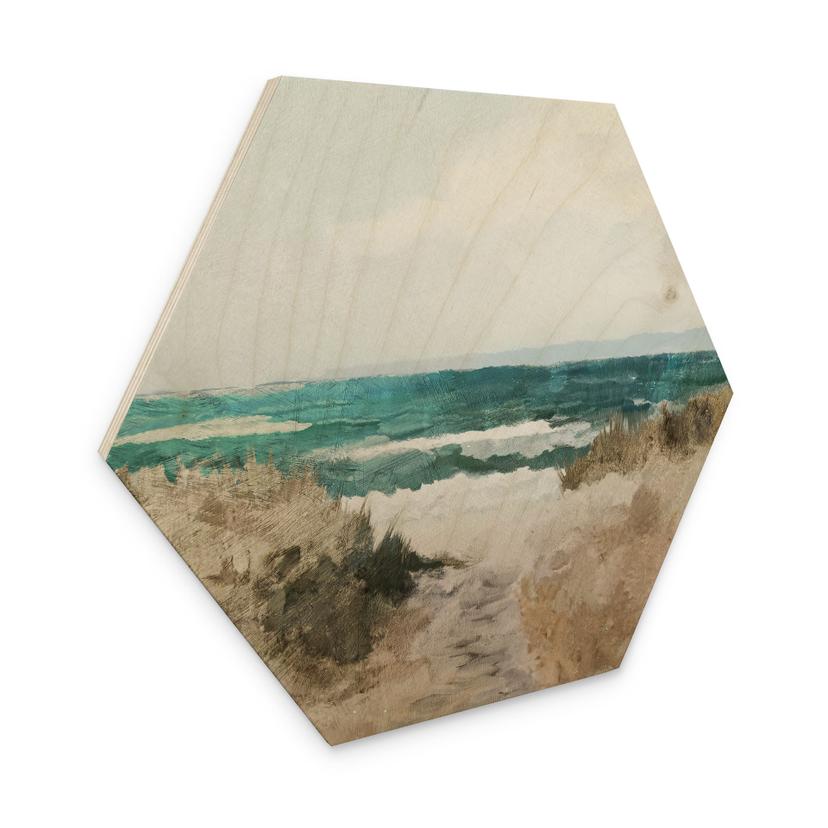 Hexagon-Holzbild Dünenweg zum Strand - Hobday