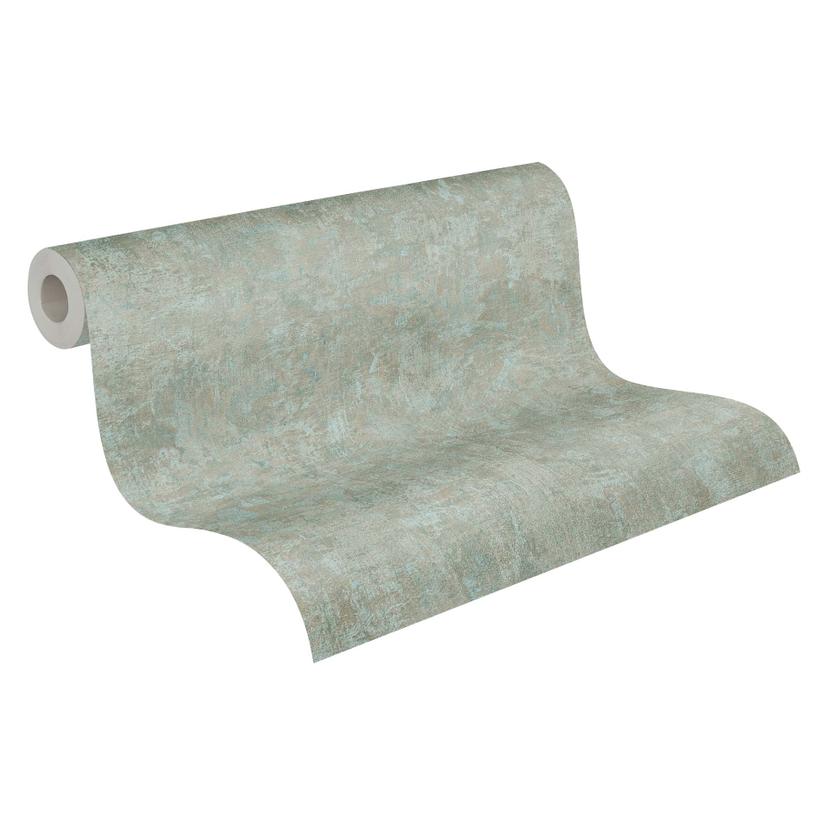 Papel pintado liso usado look - papel pintado no tejido unicolor de A.S. Création verde azul sin PVC