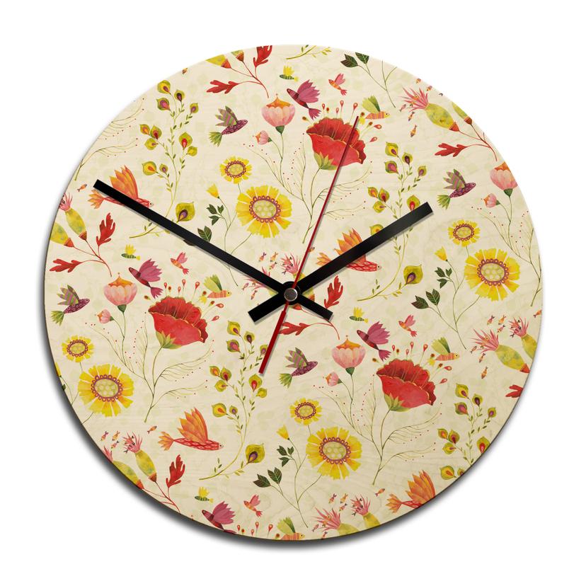 Horloge murale en bois - Blanz - Fleurs fantastiques