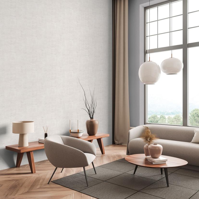 Vinyle expansé aspect raphia crème beige - structure calme en lin - papier peint intissé