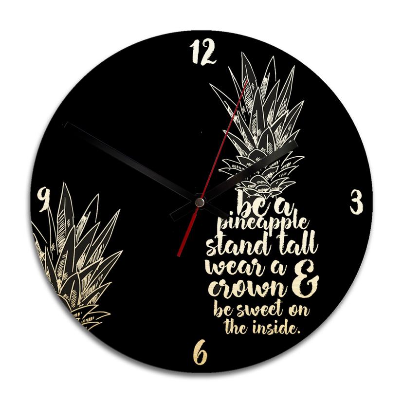 Wandklok Alu-Dibond met Goudeffect Be  a Pineapple Negatief