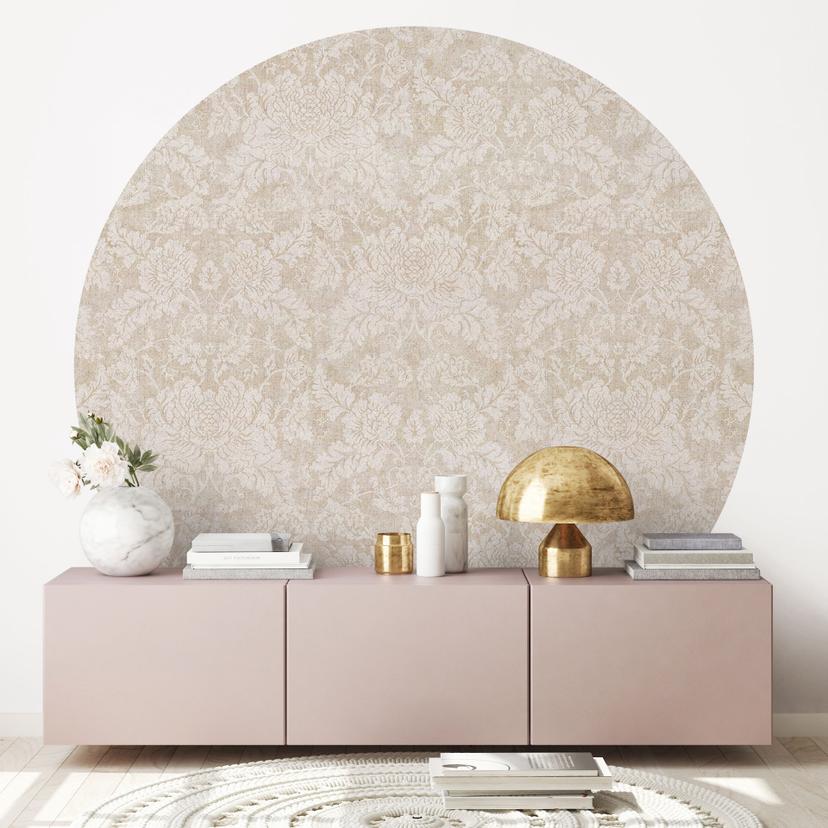 Papier peint photo Fleurs Ivory à l'aspect baroque - Bloomery Decor - rond - adhésif/non tissé