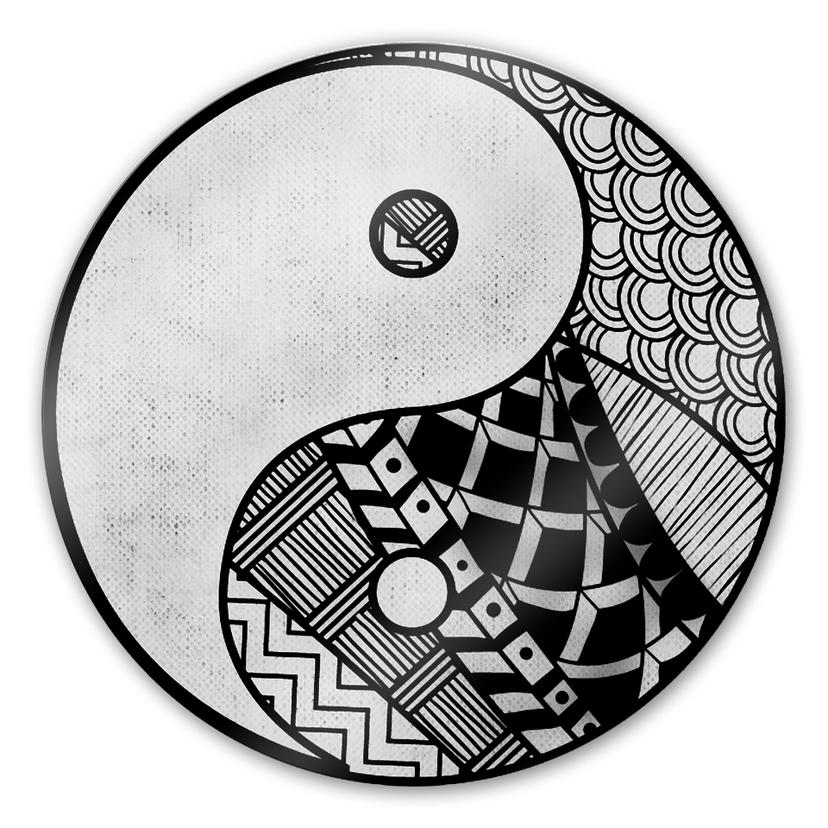 Tableau sur verre rond Yin et Yang