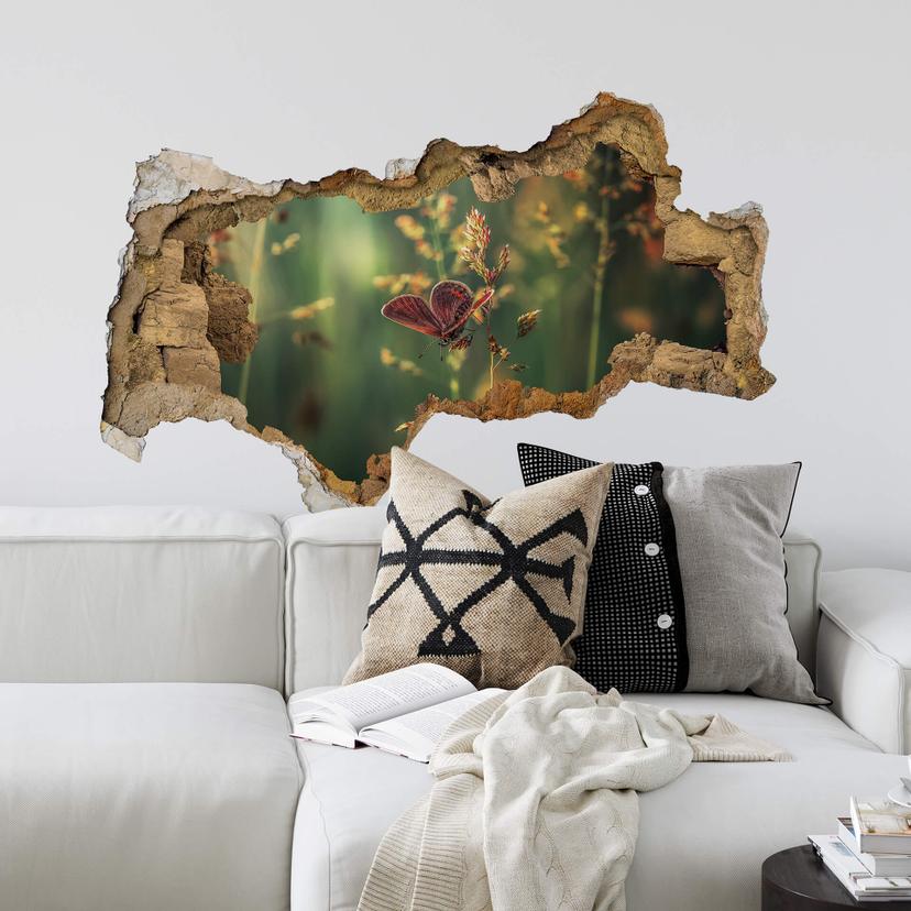 sticker mural 3D Vinogradof - papillon dans l'herbe