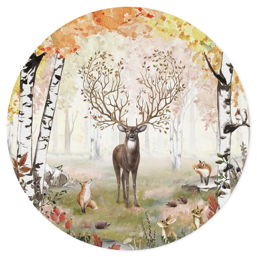 Adesivo murale di Kikki Belle - Cervi in autunno - Rotondo