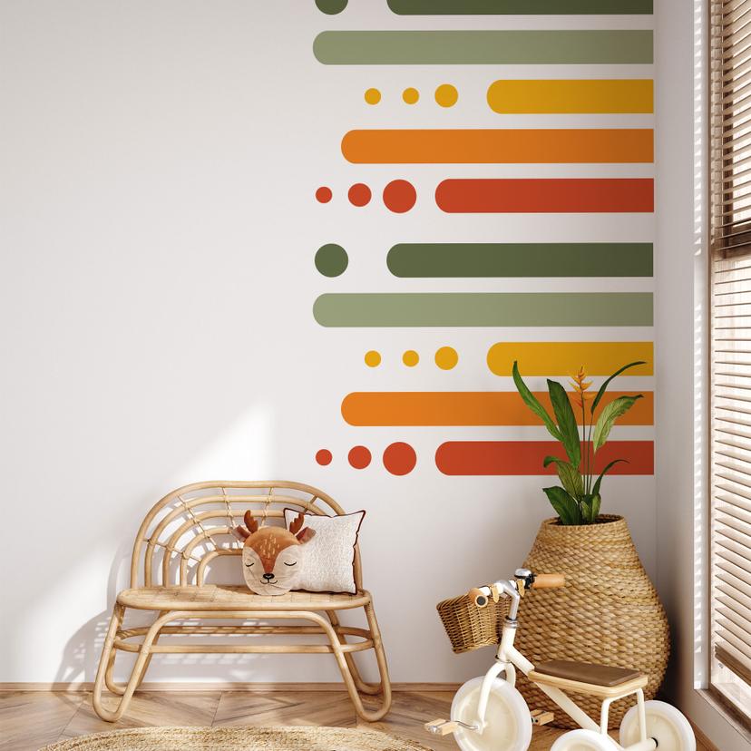 Wallsticker retro striber med prikker | regnbuefarver