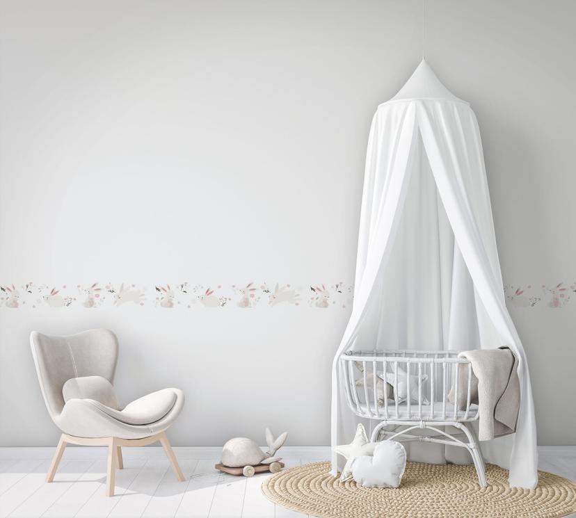 Carta da parati, carta da parati in tessuto non tessuto per bambini, bianco, rosa