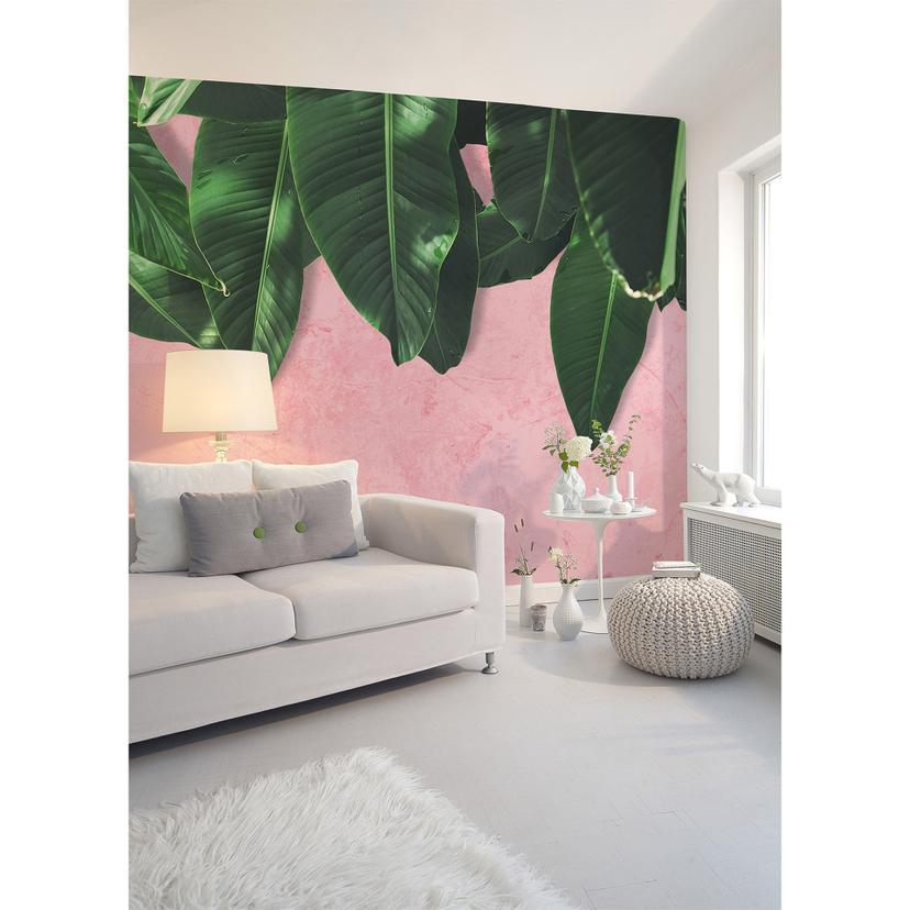 lyserødt og grønt non-woven tapet Designwalls Leaves Wall palmer jungle