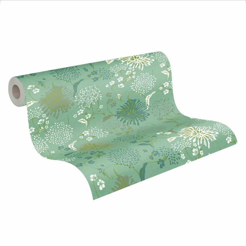 Carta da parati fiori verde bianco - Carta da parati piante foglie - Carta da parati fiori