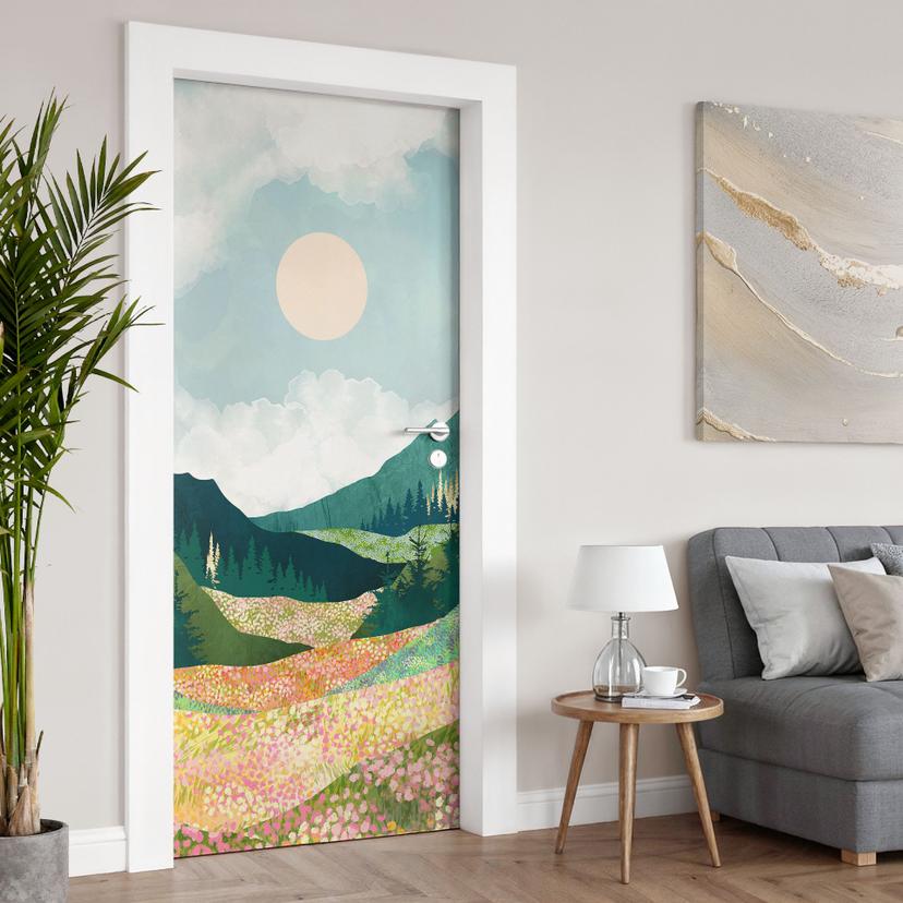 Vinilo para puerta prado primaveral de colores - SpaceFrog Designs - Decoración autoadhesiva para pu