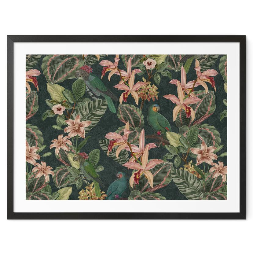 Poster Nature Jungle avec perroquets Vert nuit - Décorations Bloomery