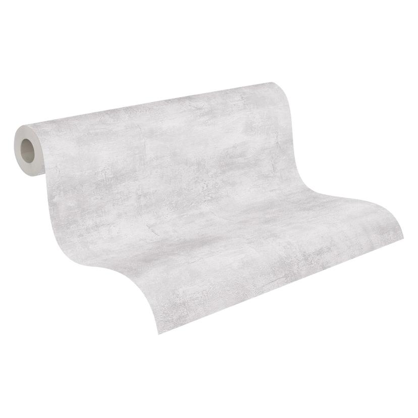 Papel pintado texturado en aspecto hormigón blanco gris - Papel pintado no tejido liso moderno mate