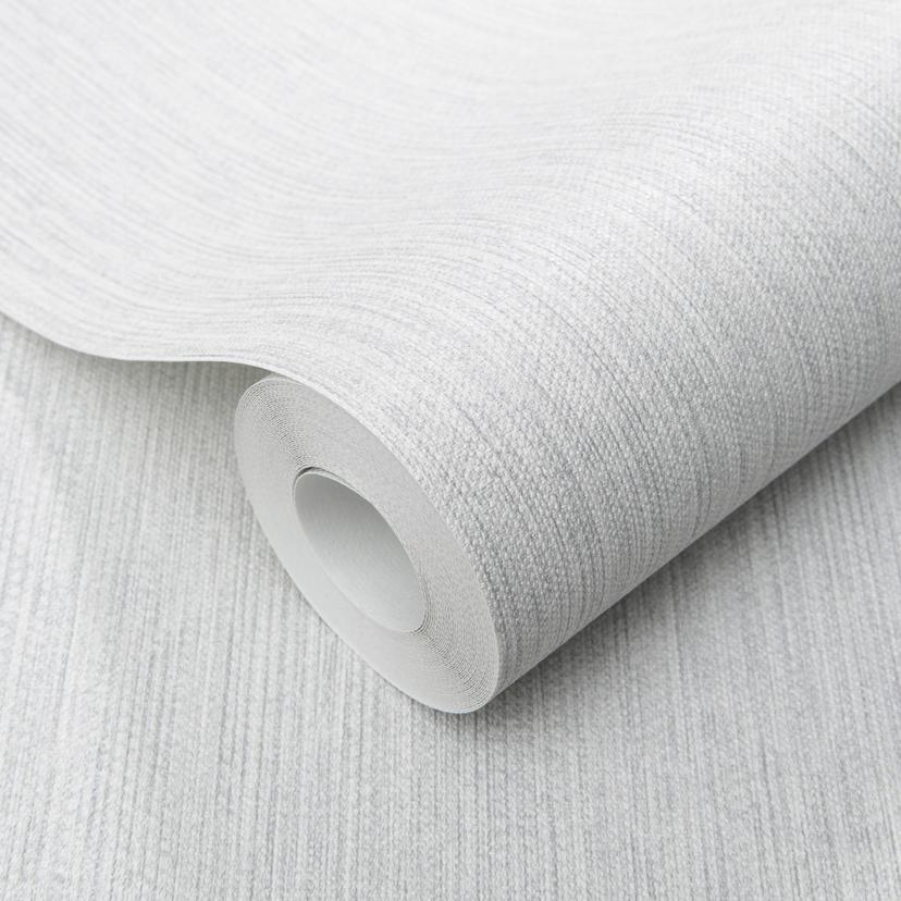 Papel pintado no tejido gris liso en lino de aspecto discretamente moderno para espacios de vida ate