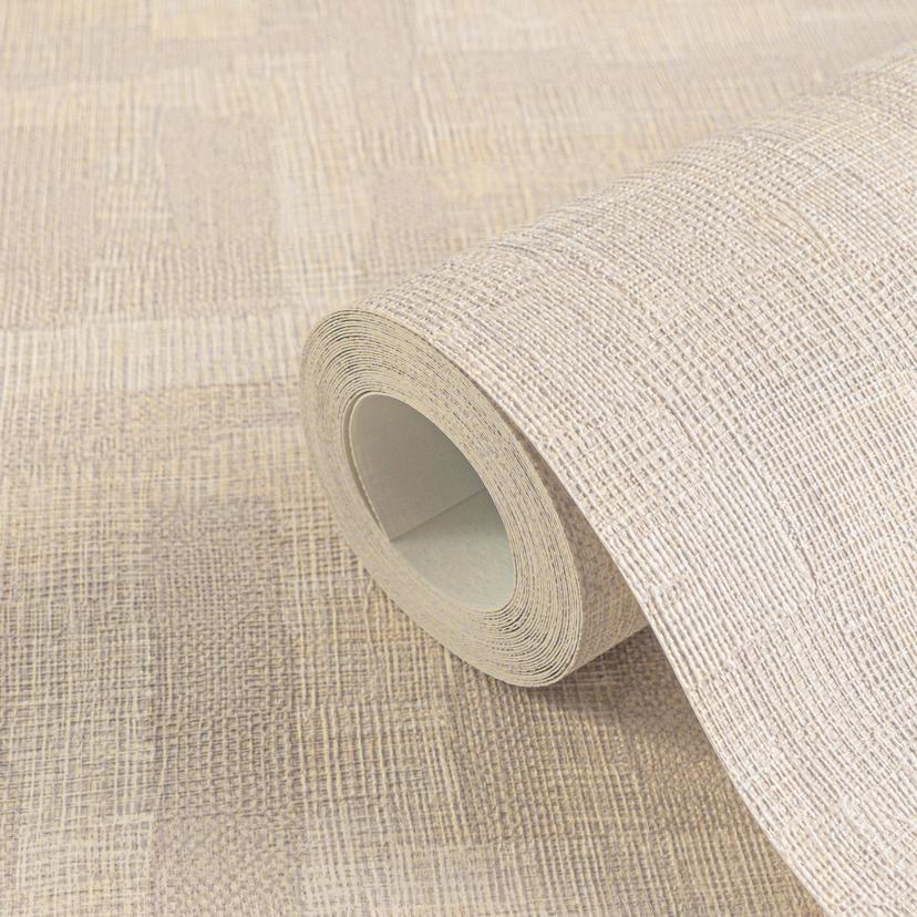 Strukturerad tapet med linneutseende Beige Cream - Geometriskt prov
