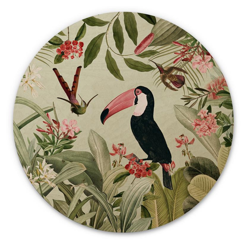 Væg cirkel træ Tukan i et jungleparadis - UN Designs