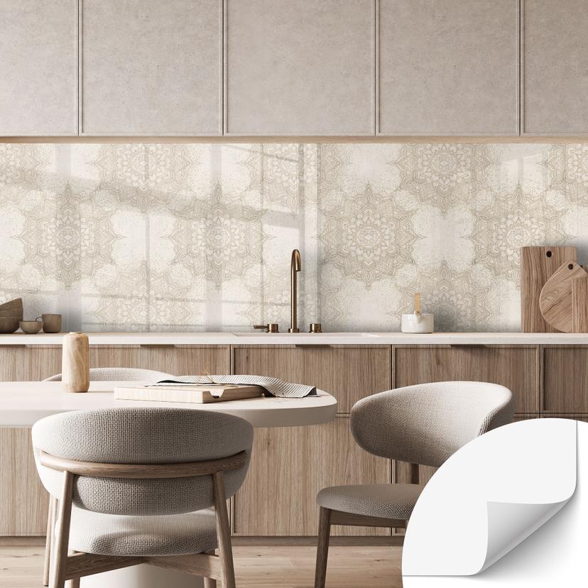 Selvklæbende stænkplade til køkken Elegant mandala i sandguld - Bloomery Decor