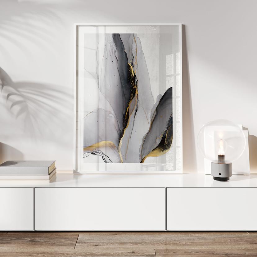 Poster Abstrakt komposition i guld och grått - Shelest