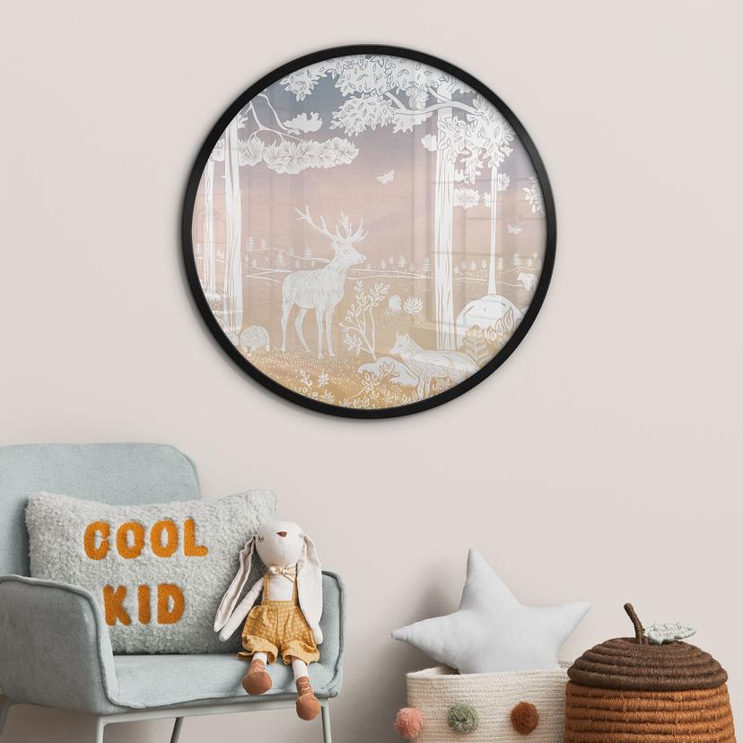 Poster Fridfull skog med rådjur och rävar - Ombre - Kikki Belle - Rund