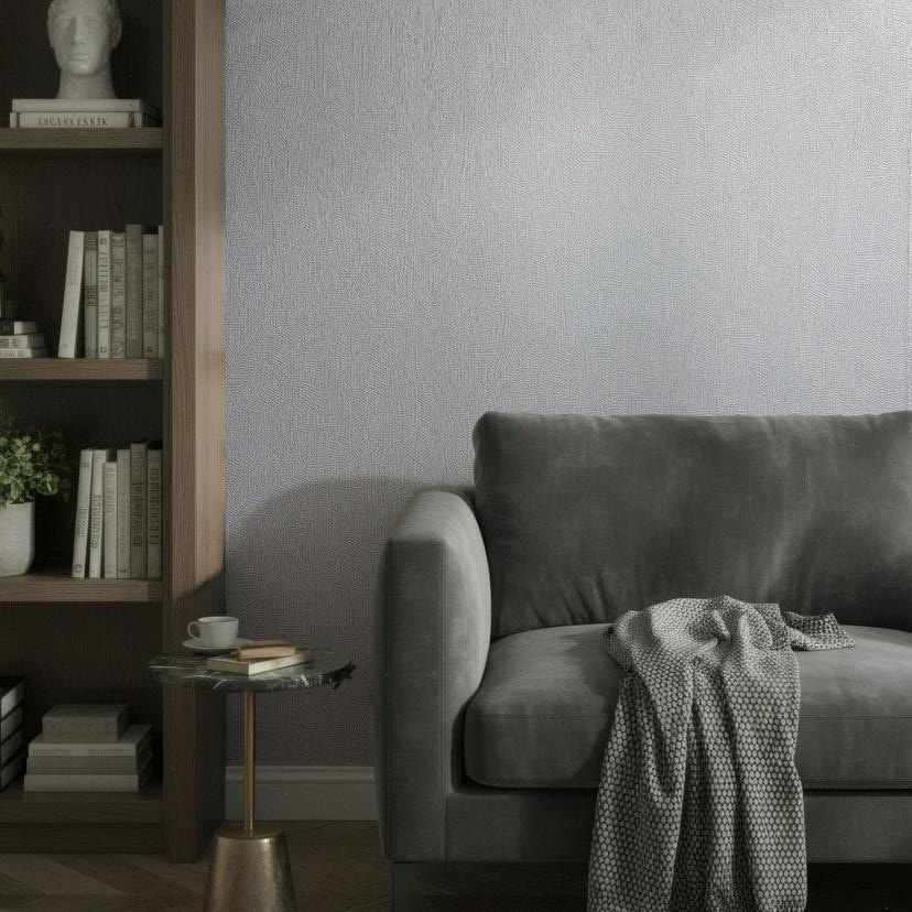 Papier peint intissé structure aspect plâtre uni mat dans gris