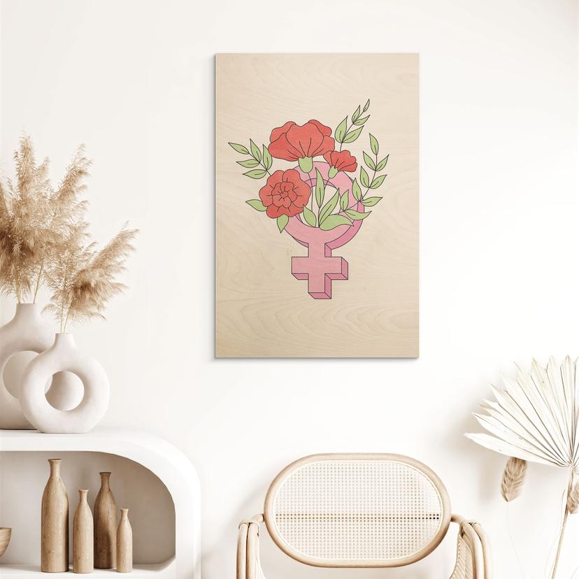 Stampa su legno segno di Venere con fiori