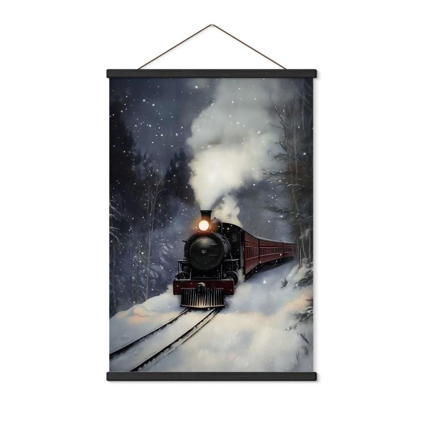 Tekstil plakat damplokomotiv i en snedækket skov - Melloi Art Prints