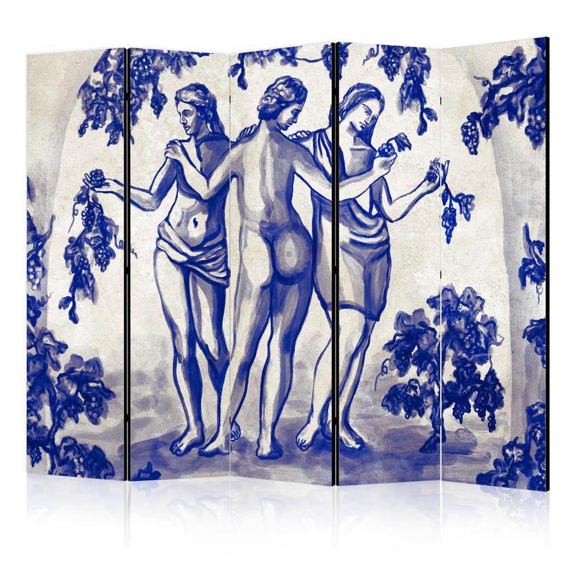 Paravent, Raumteiler freistehend, Trennwand - Three Graces: Women Among Grapevines, 5-teilig - 225x1