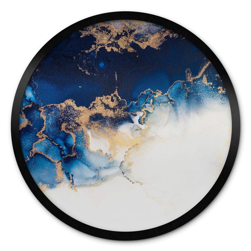 Poster rond Marbre abstrait avec effet bleu et or