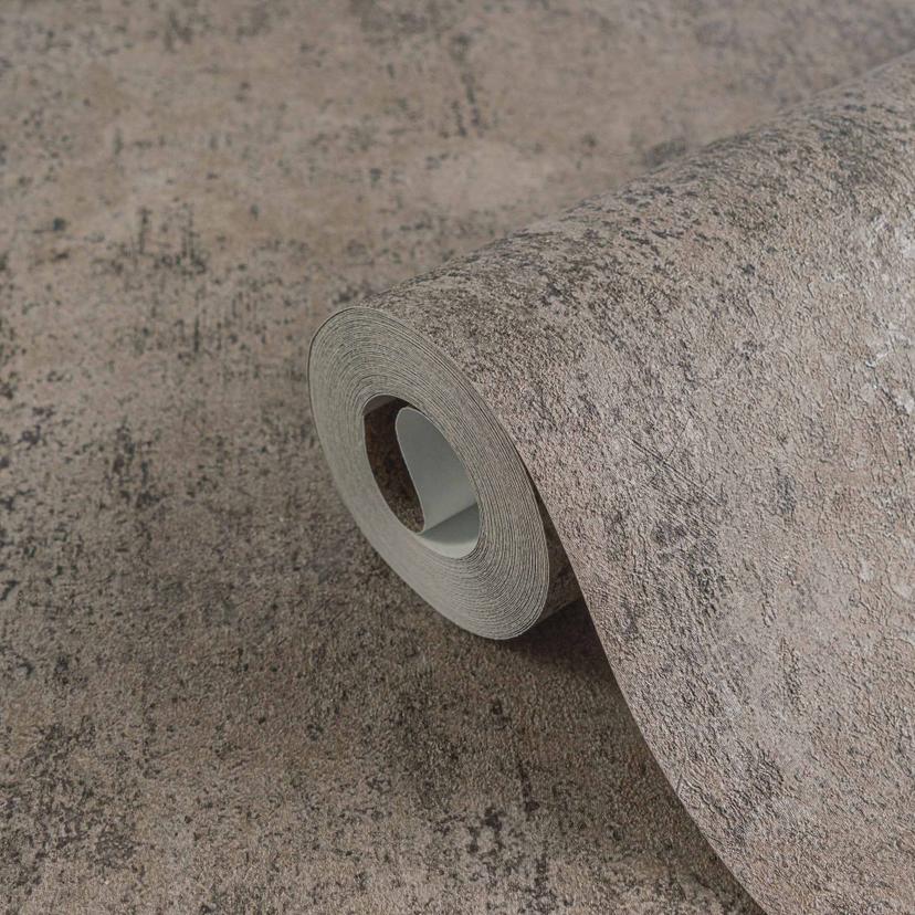 Papel pintado no tejido con aspecto de hormigón marrón beige - Papel pintado textura yeso mate