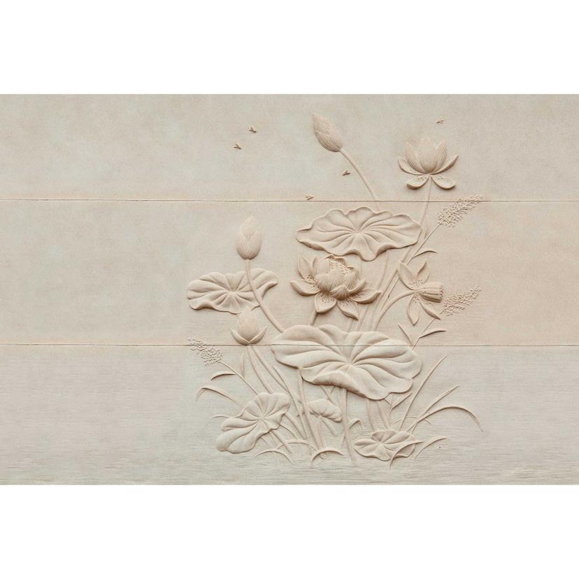 Carta da parati con motivi floreali in rilievo - elegante design murale in 3D color crema