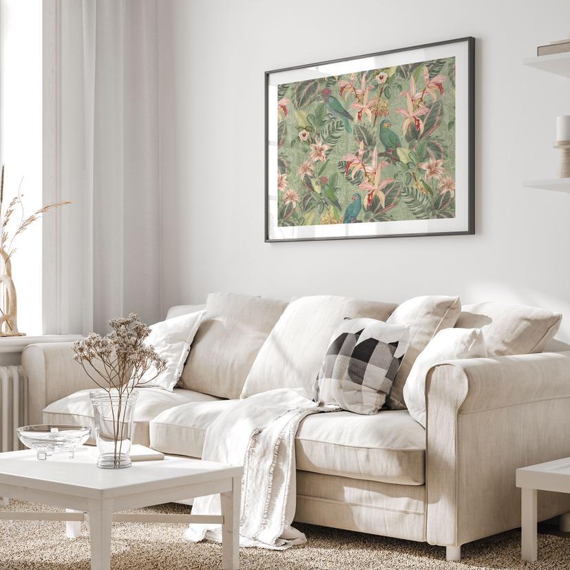 Poster della giungla con pappagalli verdi - Bloomery Decor