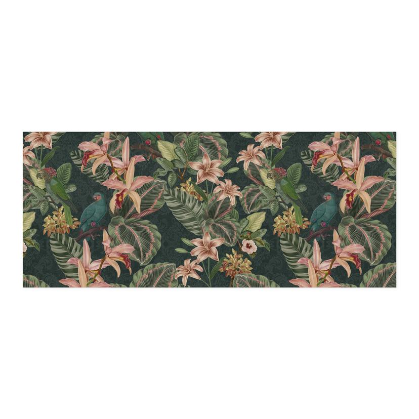 Självhäftande Stänkpanel djungel med papegojor nattgrön - Bloomery Decor