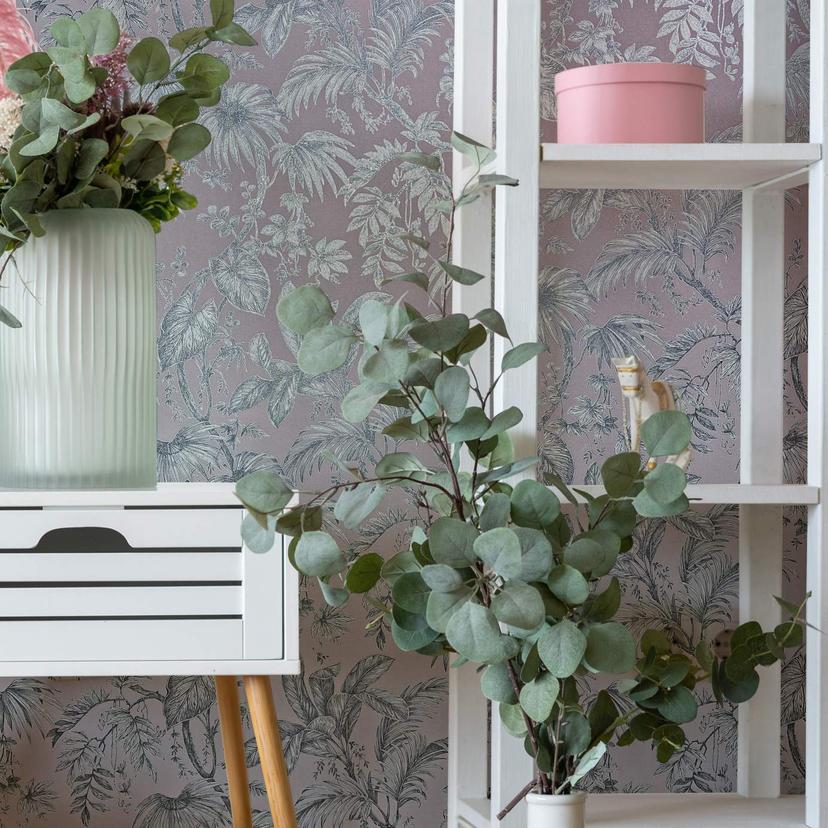 Blomstertapet non-woven Novamur Jackie pink, sølv